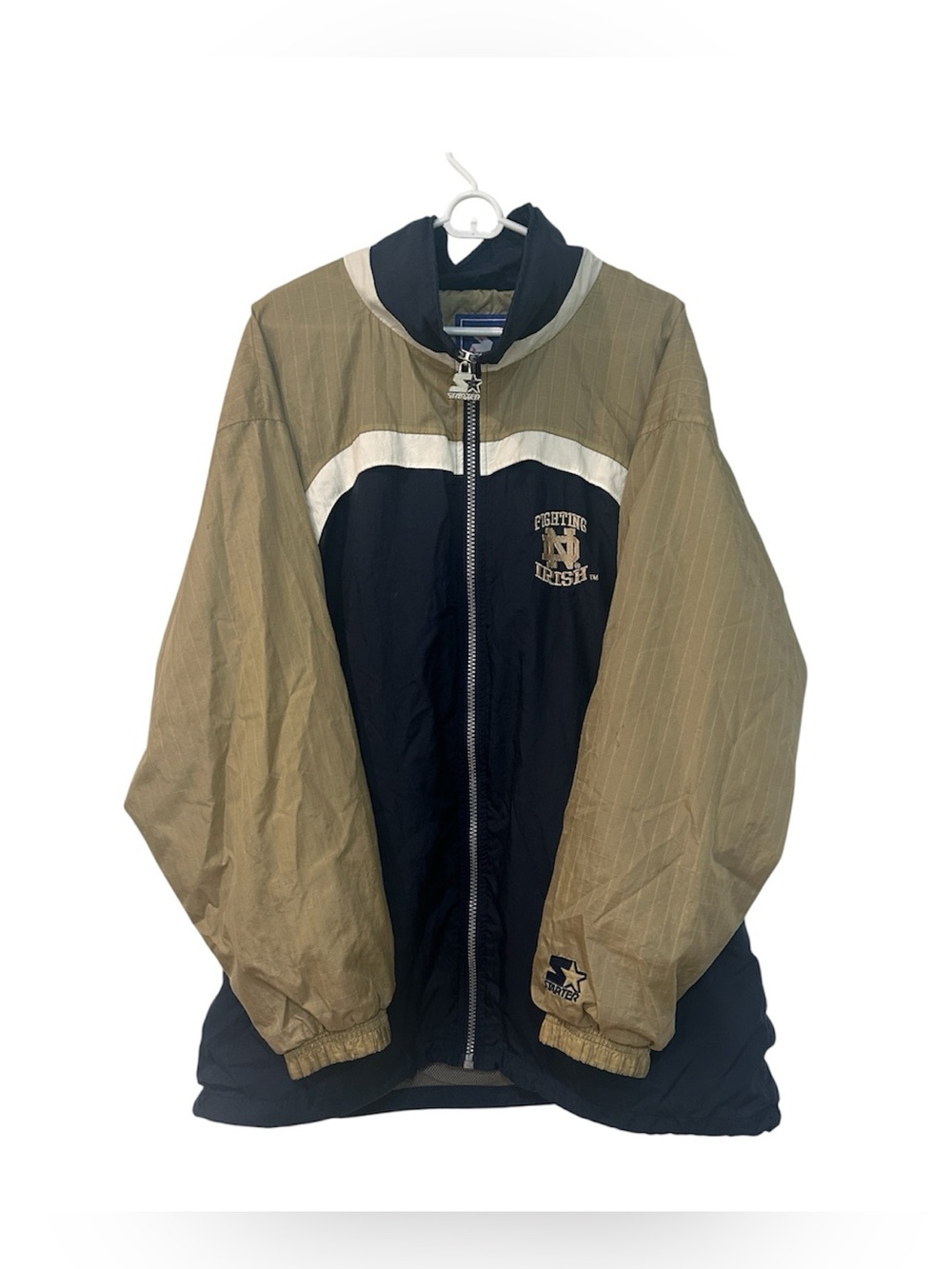 VTG 90s Starter Notre Dame Fighting Irish Windbreaker Jacket Roll-up Hood XL